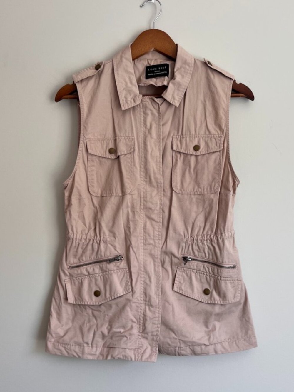 Love Tree Beige Cotton Utility Safari Vest Small
